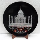 16" Black Marble Taj Mahal Inlaid Plate Handmade Marquetry Art Decor Hakik Art 16" Black Marble Taj Mahal Inlaid Plate Handmade Marquetry Art Decor Hakik Art
