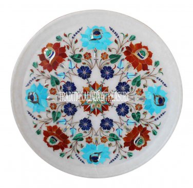 14" Marble Serving Dish Plate Hakik Mosaic Art Inlay Collectible Art Gifts Decor