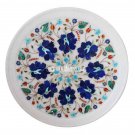 14" White Marble Serving Plate Lapis Inlay Work Marquetry Home Decor Gifts