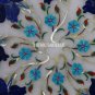 14" White Marble Serving Plate Lapis Inlay Work Marquetry Home Decor Gifts