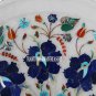 14" White Marble Serving Plate Lapis Inlay Work Marquetry Home Decor Gifts