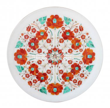16" Marble Serving Dish Plate Rare Marquetry Hakik Inlay Work Floral Decor Gifts
