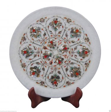 12"x 12" Marble Serving Plate Hakik Abalone Mosaic Inlay Kitchen Deco Gifts