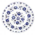 12" Marble Round Plate Real Lapis Gem Semi Precious Inlay Floral Home Gift Decor