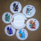 White Marble Tea Coasters Set Rare Mosaic Elephant Art Inlay Pietradure Decor