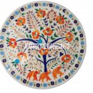 16'' White Marble Round Plate Inlay Hakik Floral Elephant Arts Marquetry Decor