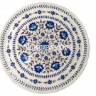 16'' White Marble Round Serving Dish Plate Lapis Floral Work Inlay Kitchen Decor