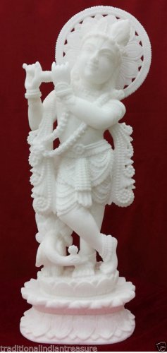 19" White marble krishna Lord Religious Indian Pooja Art Handmade Decor Gifts