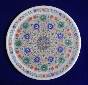 9" Marble Rare Very Fine Work Plate Decorative PietraDura Micro Inlay Mosaic Art