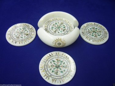 White Marble Coasters Home Accessories Paua Shell Pietra Dura Home Decor Gifts