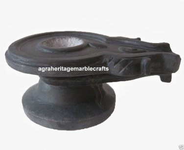9" Black Marble Stone Yoni Base Shiva Lingam Hindu Pooja Home Decor Art