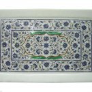 12"x18" Decorative White Marble Tray Lapis Lazuli Real Handmade Marquetry Decor 12"x18" Decorative White Marble Tray Lapis Lazuli Real Handmade Marquetry Decor