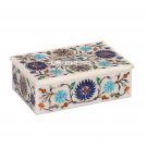 6"x4''x2'' White Marble Trinket Jewelry Box Lapis Floral Marquetry Inlay Gifts