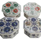 Set of 4 White Marble Jewelry Box Mosaic Inlay Pietradure Decor Eid Gifts Box