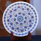 Antique White Marble Round Serving Plate Semi Mosaic Lapis Inlay Marquetry Decor Antique White Marble Round Serving Plate Semi Mosaic Lapis Inlay Marquetry Decor