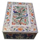 12"x8"x3" White Marble Jewelry Box Peacock Mosaic Inlay Hakik Marquetry Art Deco