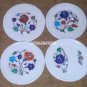 Set of 4 Marble Serving Dish Round Plate Lapis Inlay Floral Art Home Decor Gifts
