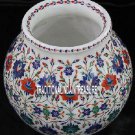 12" White Marble Flower Pot Lapis Hakik Marquetry Work Inlay Collectible Gifts