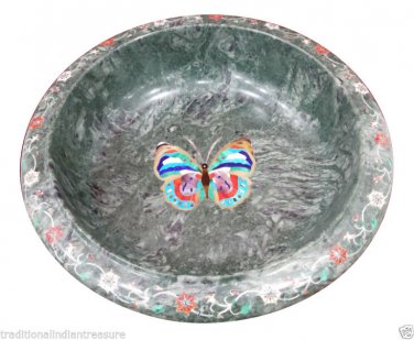 9" Green Marble Dry Fruit Bowl Turquoise Butterfly Inlay Pietradura Kitchen Deco