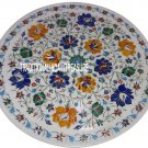 12" Marble Round Plate Inlay Pietradure Floral Art Kitchen Decor Marquetry Gifts