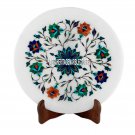 15" White Marble Decorative Plate Luxury Multi Stones Inlay Wedding Table Decor