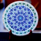 Antique White Marble Round Serving Plate Micro Mosaic Lapis Collectible Gift Art Antique White Marble Round Serving Plate Micro Mosaic Lapis Collectible Gift Art