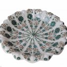 White Marble Fruit Bowl Real Gemtone Malachite Floral Art Inlay Home Table Decor
