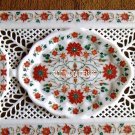 12"x18" Marble Tray Plate Rare Carnelian Inlay Floral Work Fligree Art Deco Gift