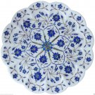 White Marble Serving Dish Plate Lapis Gem Mosaic Floral Inlay Kitchen Table Gift