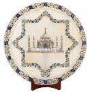 20'' White Marble Marquetry Dish Plate Taj Mahal Floral Inlay Gifts Mosaic Decor