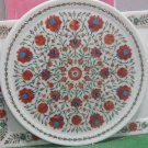 18" Marble Plate Handmade Hakik Floral Mosaic Marquetry Pietra Dura Decor Gifts
