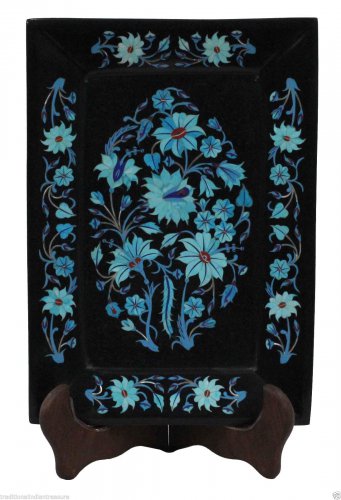 7"x10" Marble Serving Tray Plate Turquoise Mosaic Inlaid Pietradura Home Decor