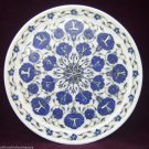 White Marble Serving Dish Plate Real Lapis Lazuli Gemstone Inlay Marquetry Arts