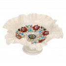 11"x11''x5'' White Marble Fruit Bowl Carnelian Inlay Pietradura Table Decor