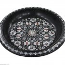 13" Black Marble Fruit Bowl Pietra Dura Mosaic Marquetry Arts Inlay Gifts Decor