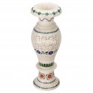 12"x4'' Marble White Flower Vase Grill Work Art Inlay Marquetry Floral Art Decor
