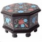 Belgium Black Marble Real Jewelry Box Malachite Marquetry Inlay Floral Art Decor