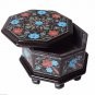 Belgium Black Marble Real Jewelry Box Malachite Marquetry Inlay Floral Art Decor