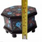 Belgium Black Marble Real Jewelry Box Malachite Marquetry Inlay Floral Art Decor