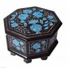 Belgium Black Marble Real Jewelry Box Turquoise Gems Marquetry Collectible Gifts