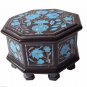 Belgium Black Marble Real Jewelry Box Turquoise Gems Marquetry Collectible Gifts