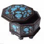 Belgium Black Marble Real Jewelry Box Turquoise Gems Marquetry Collectible Gifts