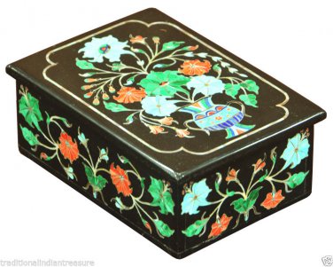 5"x 4" Black Marble Belgium Box Malachite Floral  Collectible Home Decor Mosaic