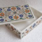 6"x4"x2" Marble Jewelry Box Floral Work Marquetry Gifts Real Inlaid Home Decor