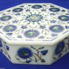 5"x5"x2" Marble Jewelry Ring Box Real Lapis Gemstone Inlay Mosaic Handicraft Art