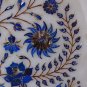 Indian White Makrana Serving Tray Plate Lapis Lazuli Inlay Mosaic Home Deco Gift