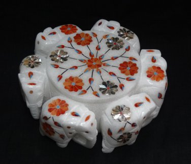 Marble Paua Shell Big Jewelry Box Trinket Six Round Elephant Home Decor Gifts