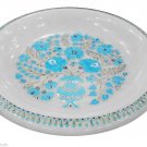 White Marble Fruit Bowl Real Turquoise Gems Inlaid Marquetry Kitichen Arts Gift