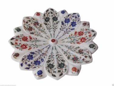 White Marble Fruit Bowl Real Multi Stone Inlay Work Pietradure Arts Home Decor