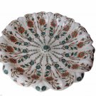 White Marble Fruit Bowl Real Gems Malachite Inlay Mosaic Home Table Decor Gifts